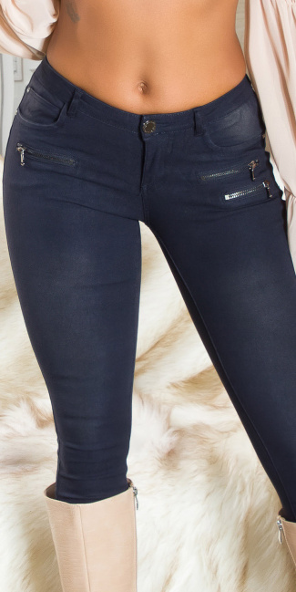 Skinny jeans met ritssluiting-details & glitter klinknagels blauw